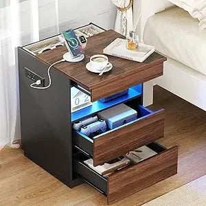 "modern lockable nightstand with hidden compartment, usb/type-c charging port, and led lighting"