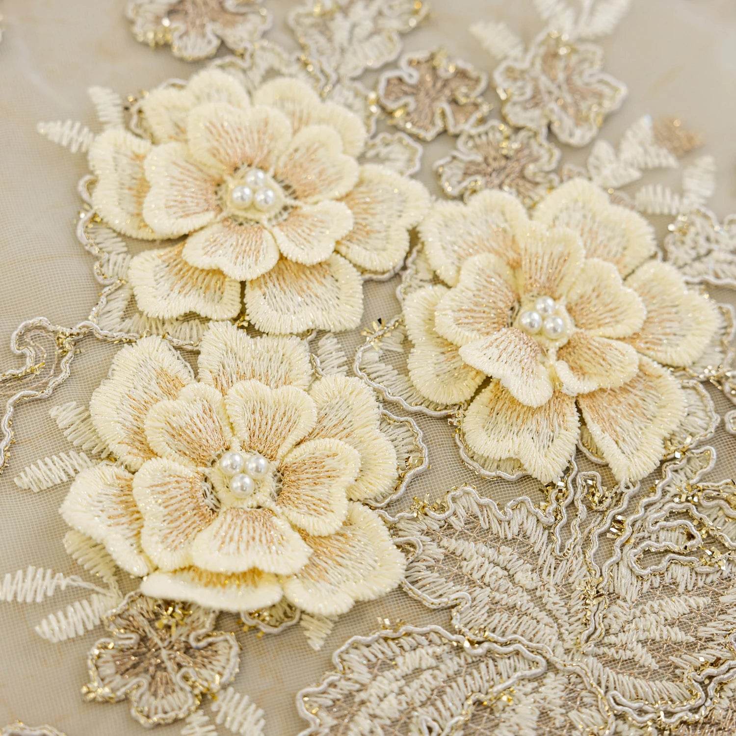 White gauze curtain, luxurious 3D embroidered gauze - Loft&Timber