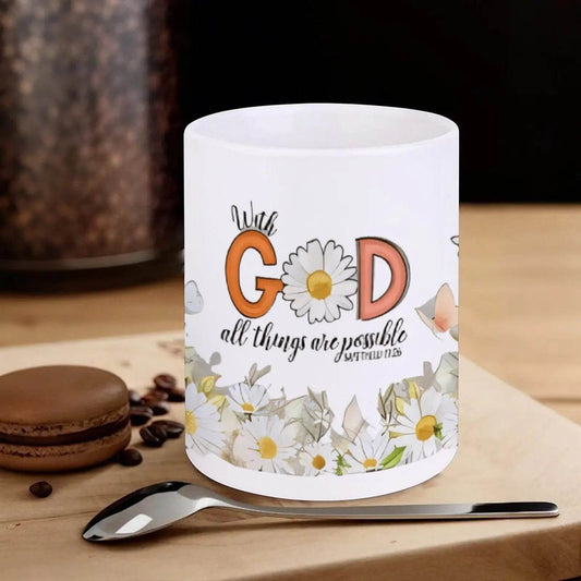 God All Things Are Possible Ceramic Coffee Mug Bible Verse Mugs, 330ml - Loft&Timber