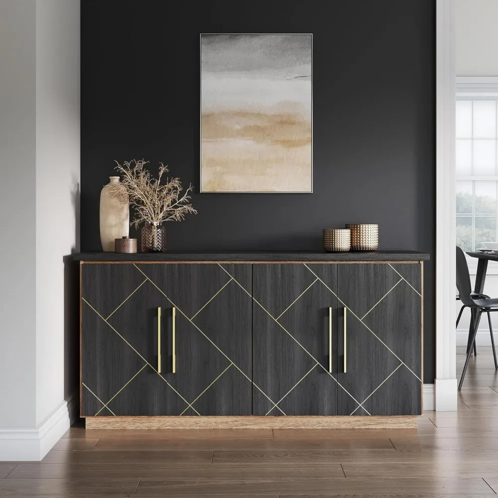 65" Buffet Sideboard Cabinet with Elegant Gold Trim - Loft&Timber