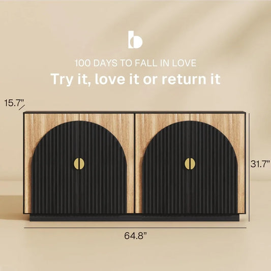 65" Symmetrical Fluted Buffet Cabinet with Storage - Loft&Timber