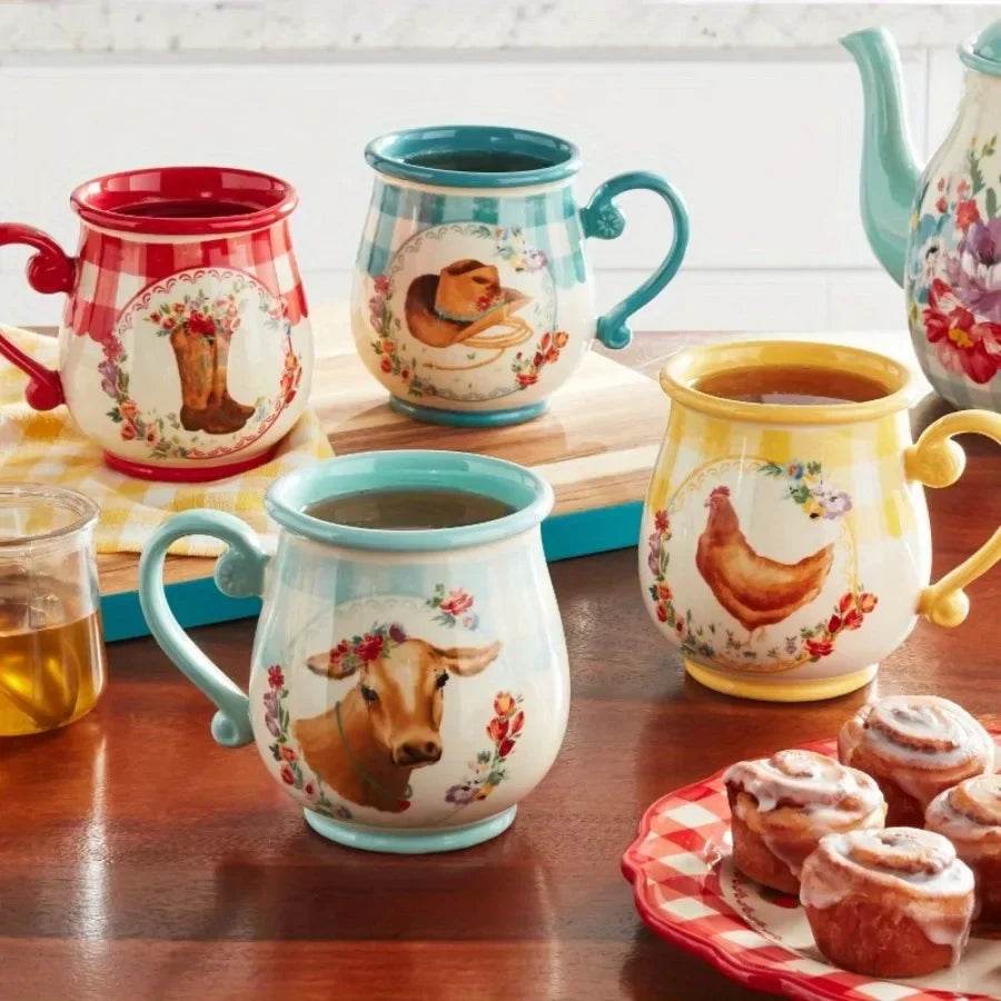 Add a pop of color to your kitchen with the Novelty Plaid Multicolor Pottery 16 oz Mugs, Set of 4 - Loft&Timber
