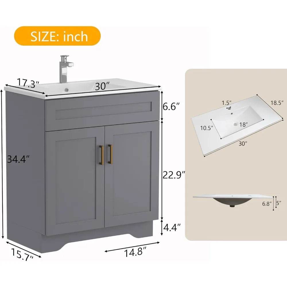 Compact 24-36 inch bathroom vanities with sink and storage drawers - Loft&Timber