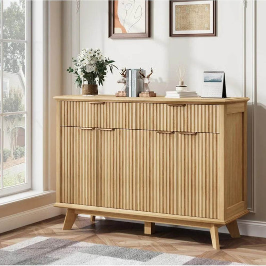 Sideboard Buffet Cabinet with Charging Station (2 Drawer, Natural Oak) - Loft&Timber