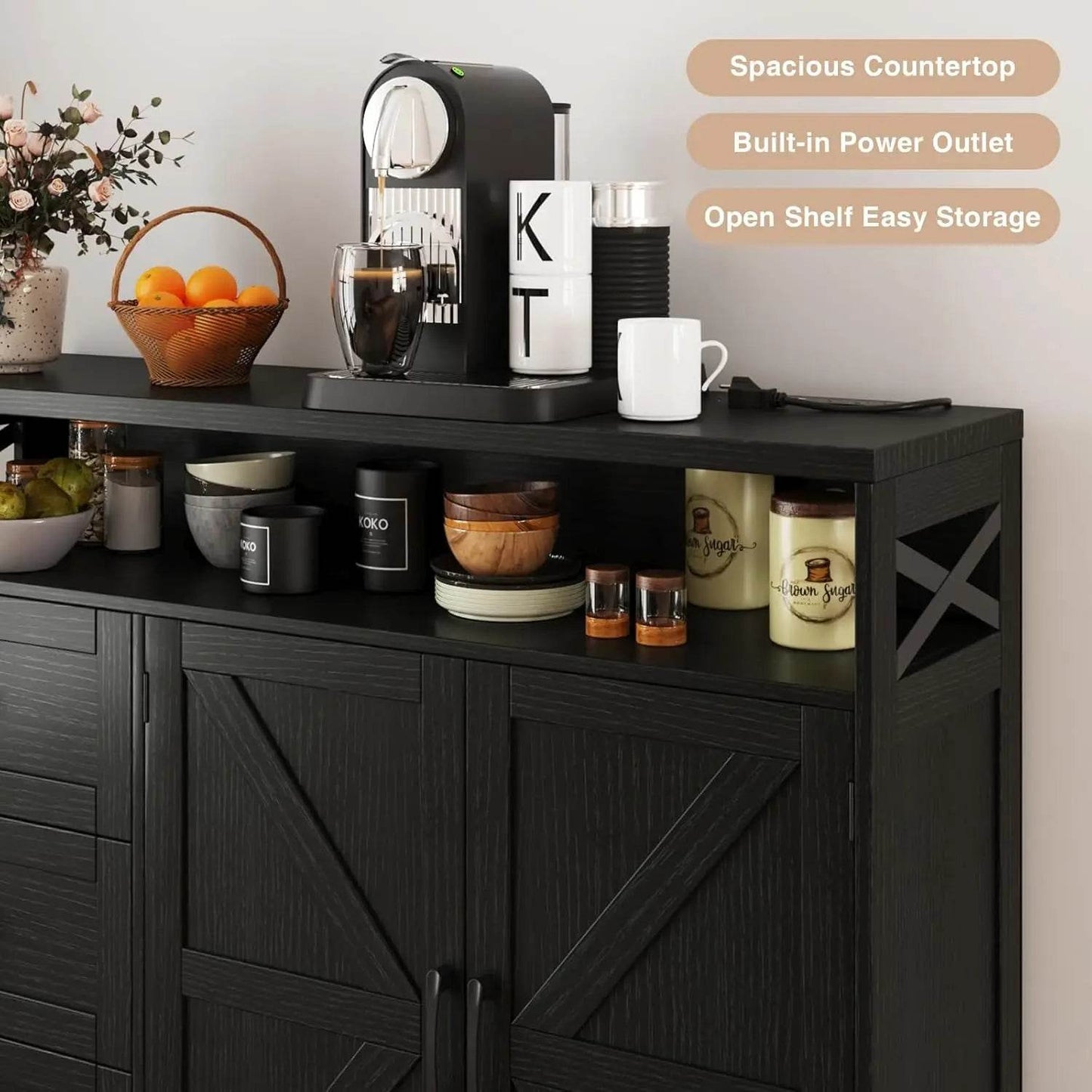Vabches Buffet Cabinet Wooden Sideboard - Loft&Timber