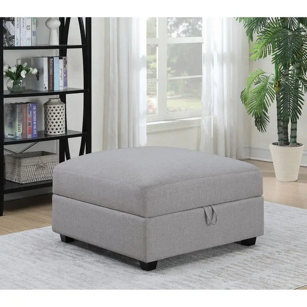 Gray Square Upholstered Storage Ottoman with Modern Design
