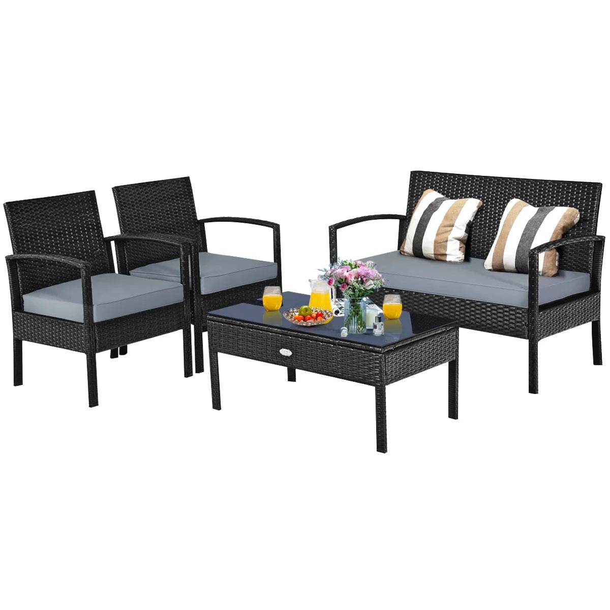 4 PCS Patio Rattan Furniture Set Garden Deck - Loft&Timber