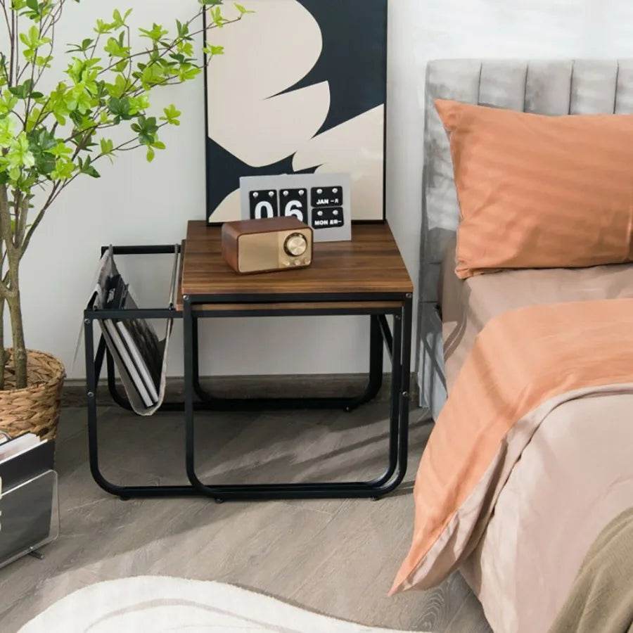 Set of 2 Nesting Coffee Tables with Side Pocket for Living Room Bedroom - Loft&Timber