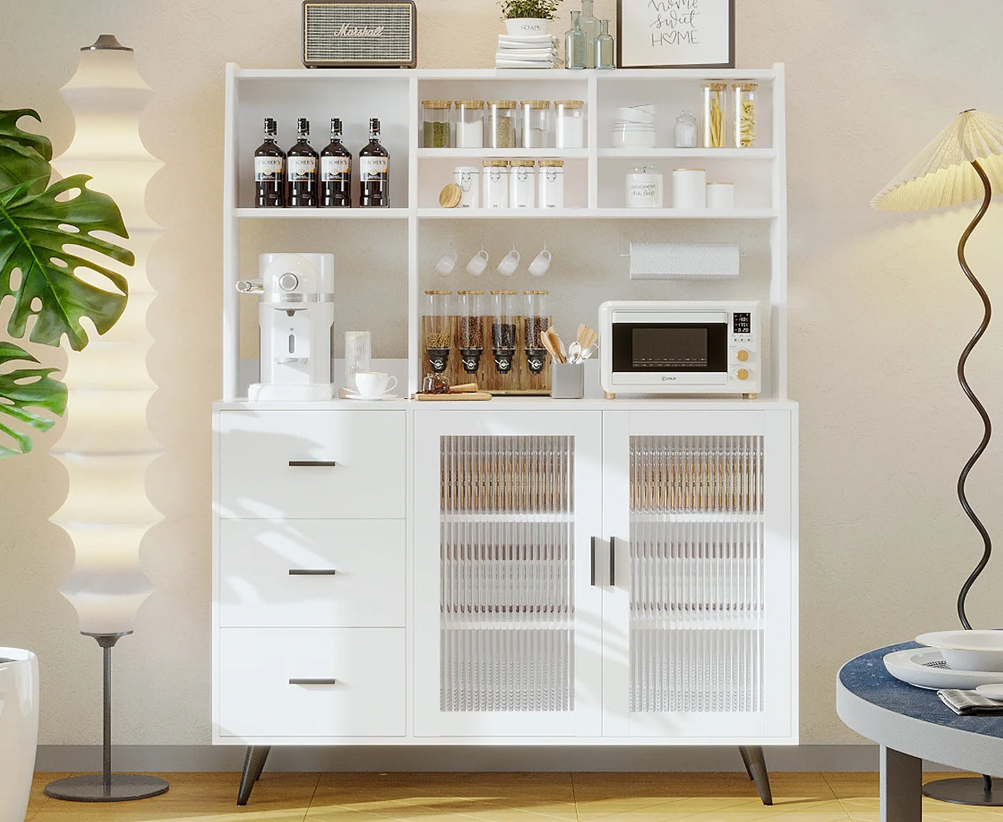 47" VOWNER Freestanding Hutch Storage Cabinet - Loft&Timber