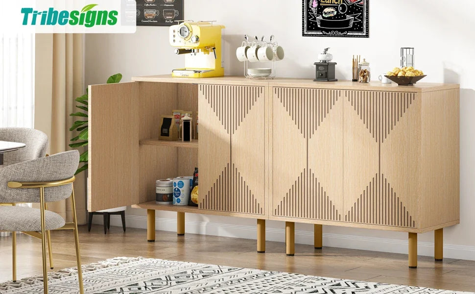 59" Tribesigns Modern Natural Storage Cabinet; Freestanding Floor Cabinet - Loft&Timber