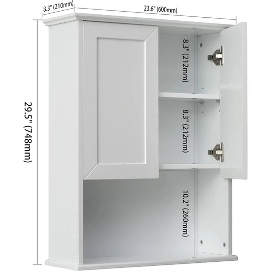 Wooden over-the-toilet wall cabinet, 23x29", buffering hinges, and adjustable shelves