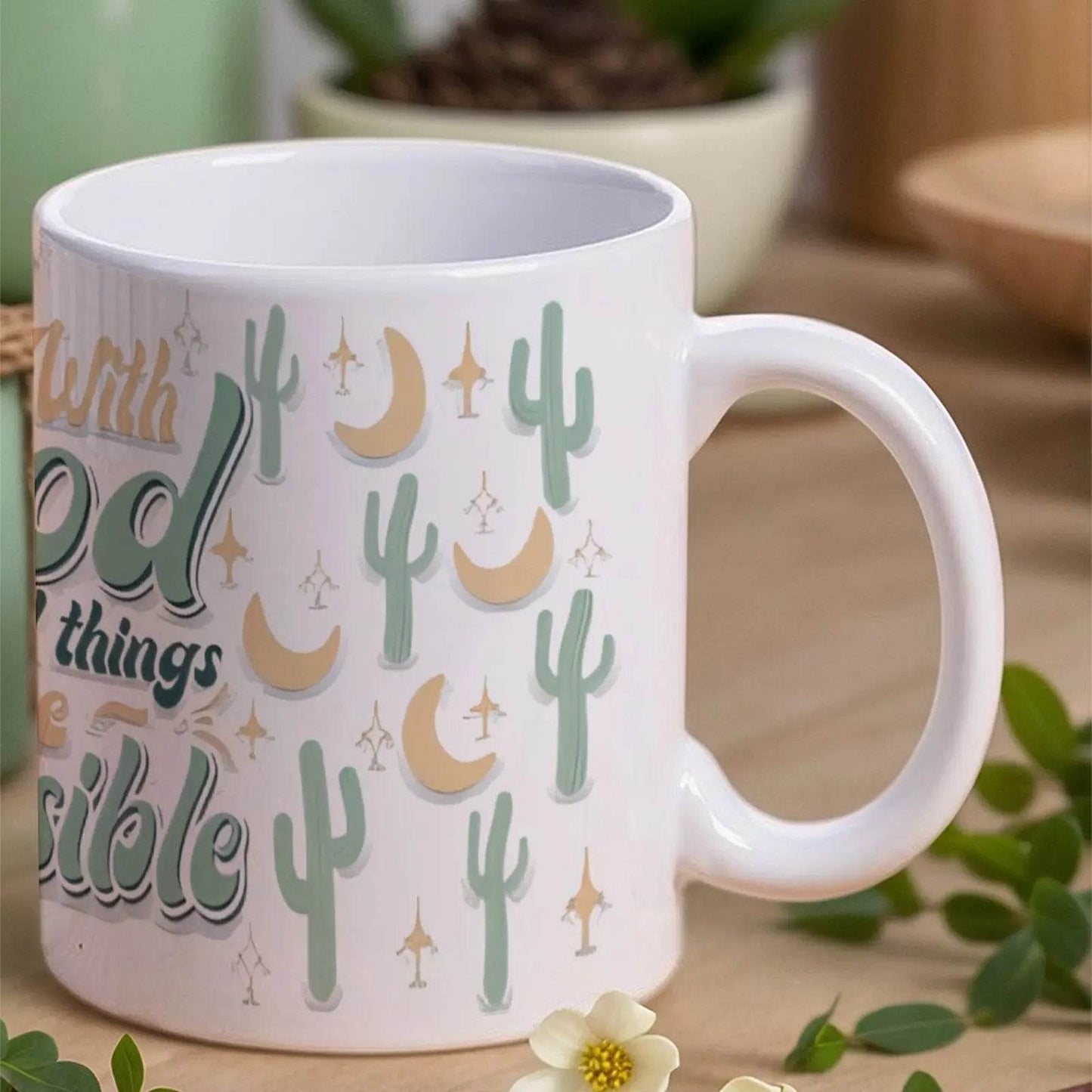 With God All Things Are Possible Ceramic Coffee Mug Bible Verse Water Bottles, 330ml Cups - Loft&Timber