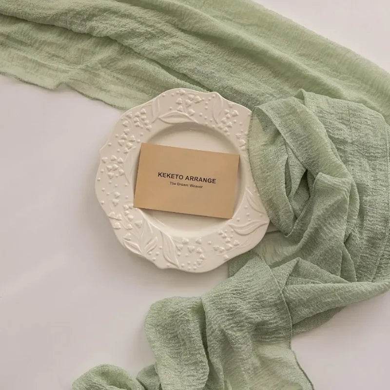 6pcs Cheesecloth Table Runner Sage Green Gauze 120 Inch 10 FT - Loft&Timber