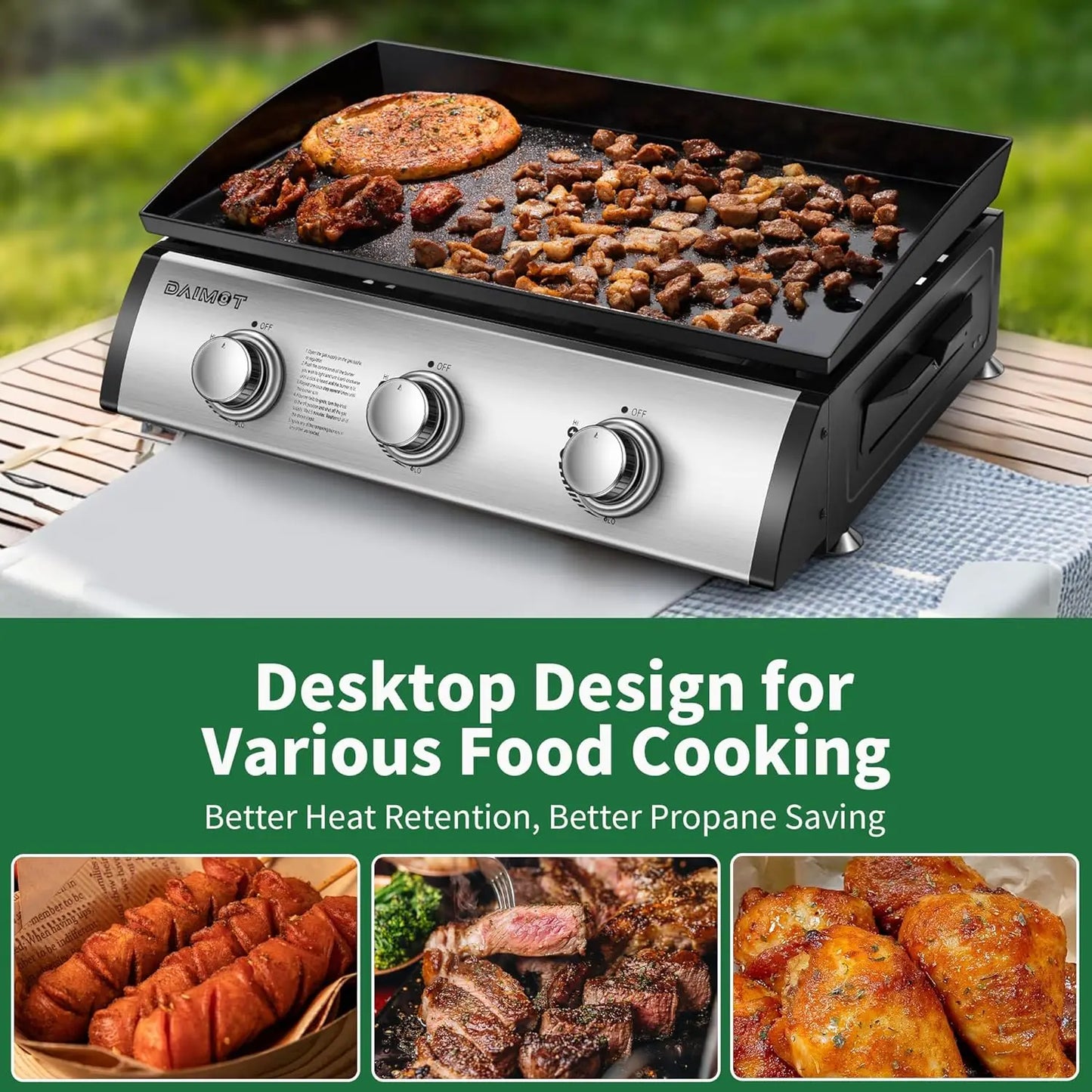 24" Gas Griddle Flat Top Grill – 3 Burner, 30,000 BTU Stainless Steel