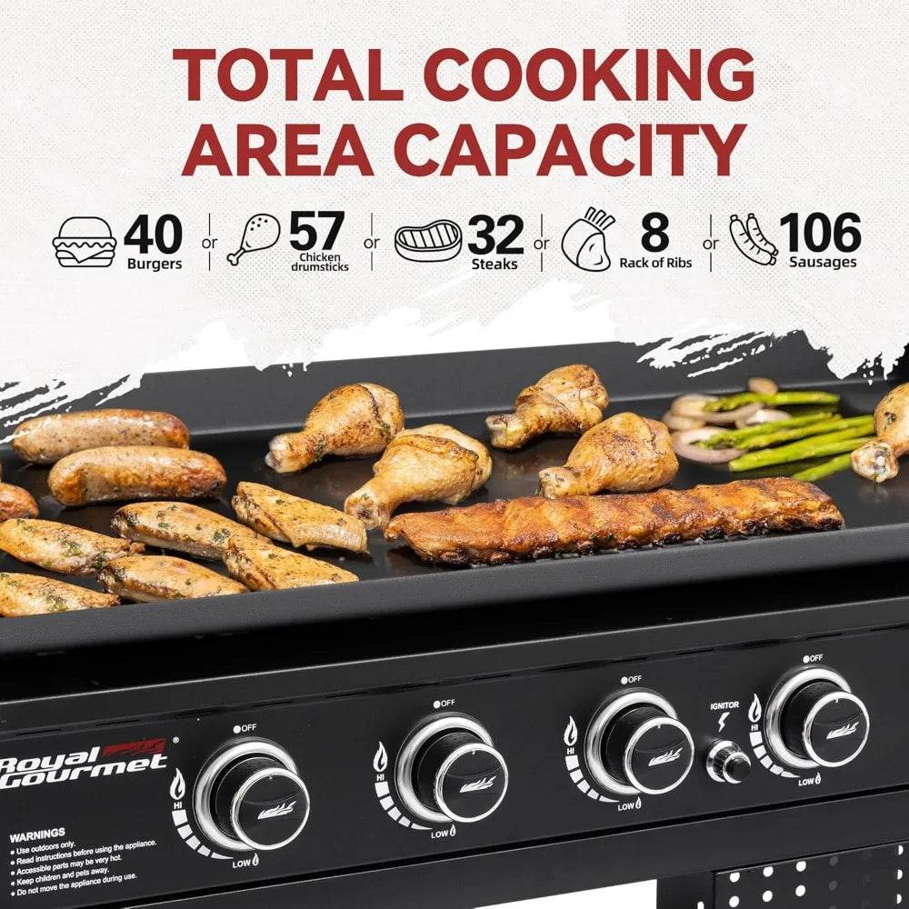 6-Burner Propane Gas Grill Griddle with Foldable Side Tables, 44-Inch Flat Top Grill with Double-Layer Bottom, Ideal for Outdoor - Loft&Timber