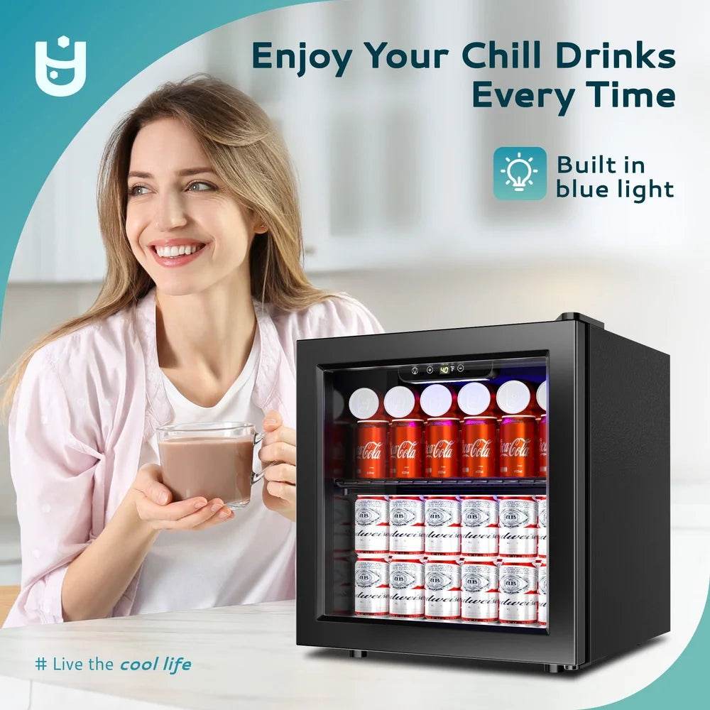 50 Can Mini Beverage Refrigerator with Adjustable Temperature & LED Lighting Countertop Fridge - Loft&Timber