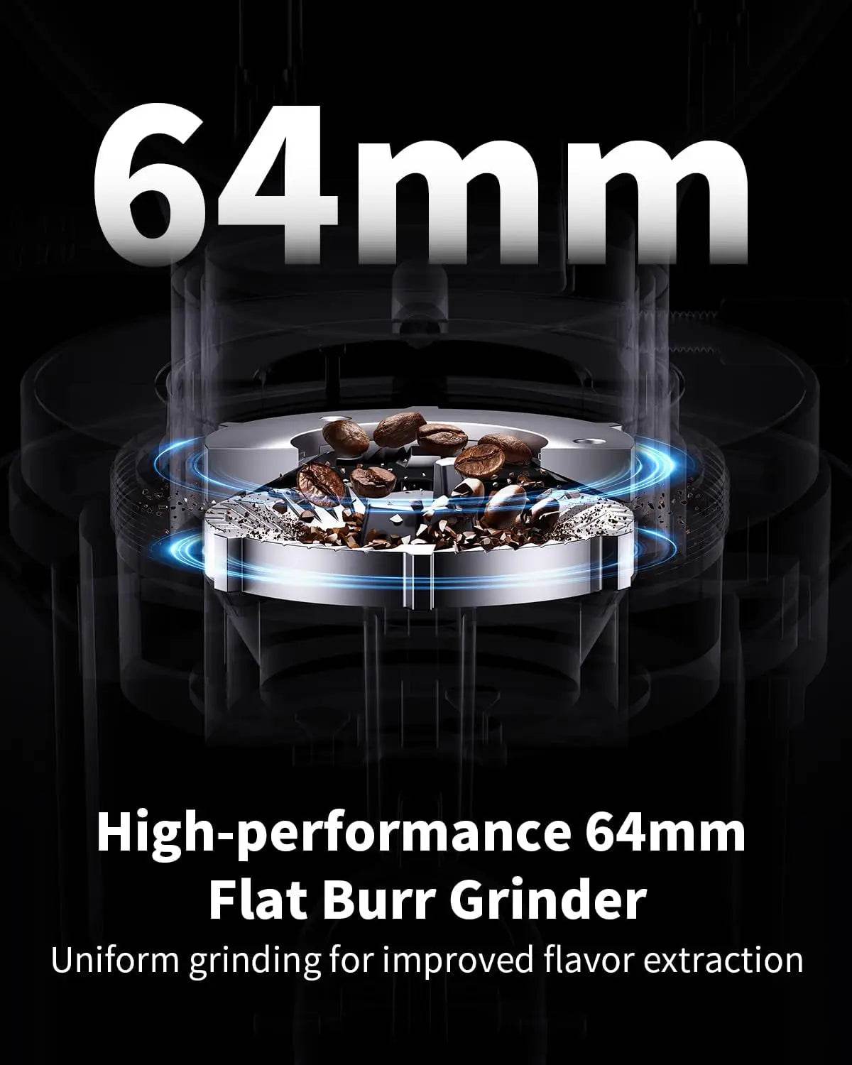 Professional 64mm Burr Coffee Grinder with 100 Grind Settings and All-Metal Chamber, Coffee Bean Grinder - Loft&Timber