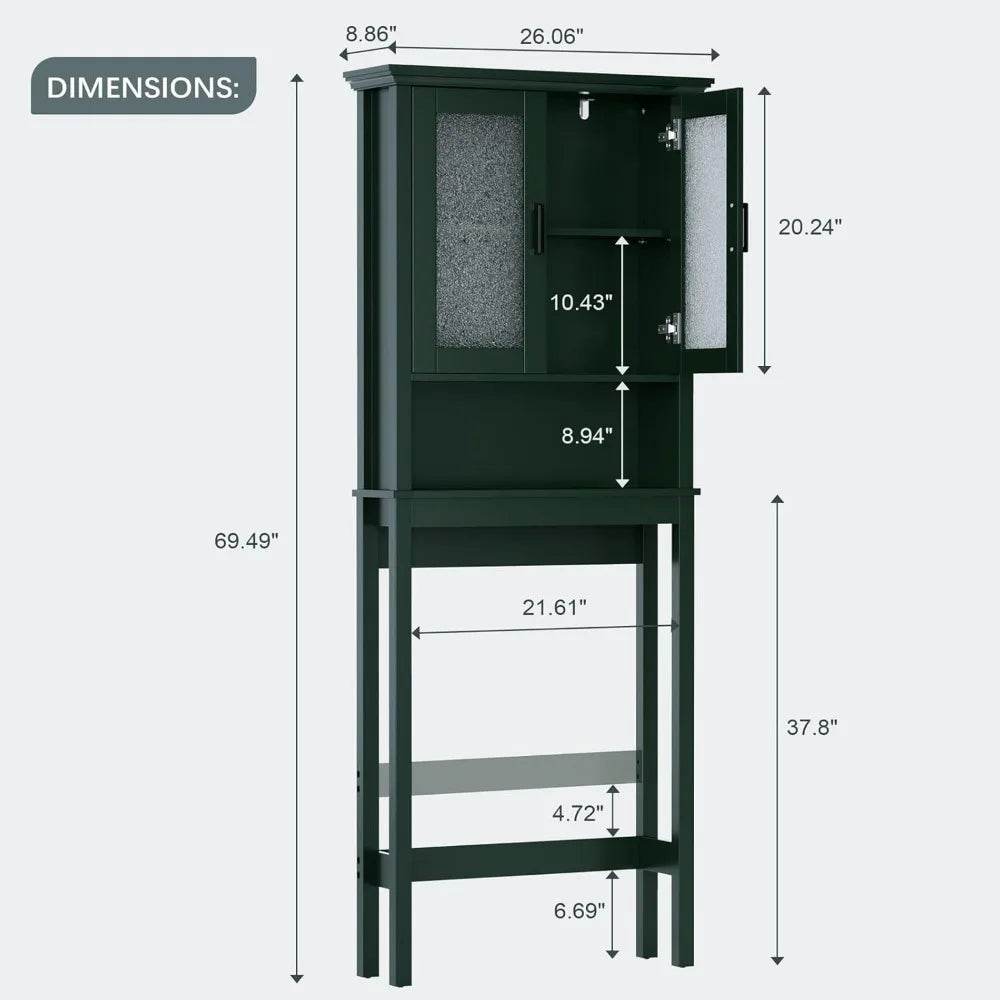 Over the toilet storage cabinet, over toilet storage with glass doors and adjustable shelf, thicken frame above the toilet - Loft&Timber