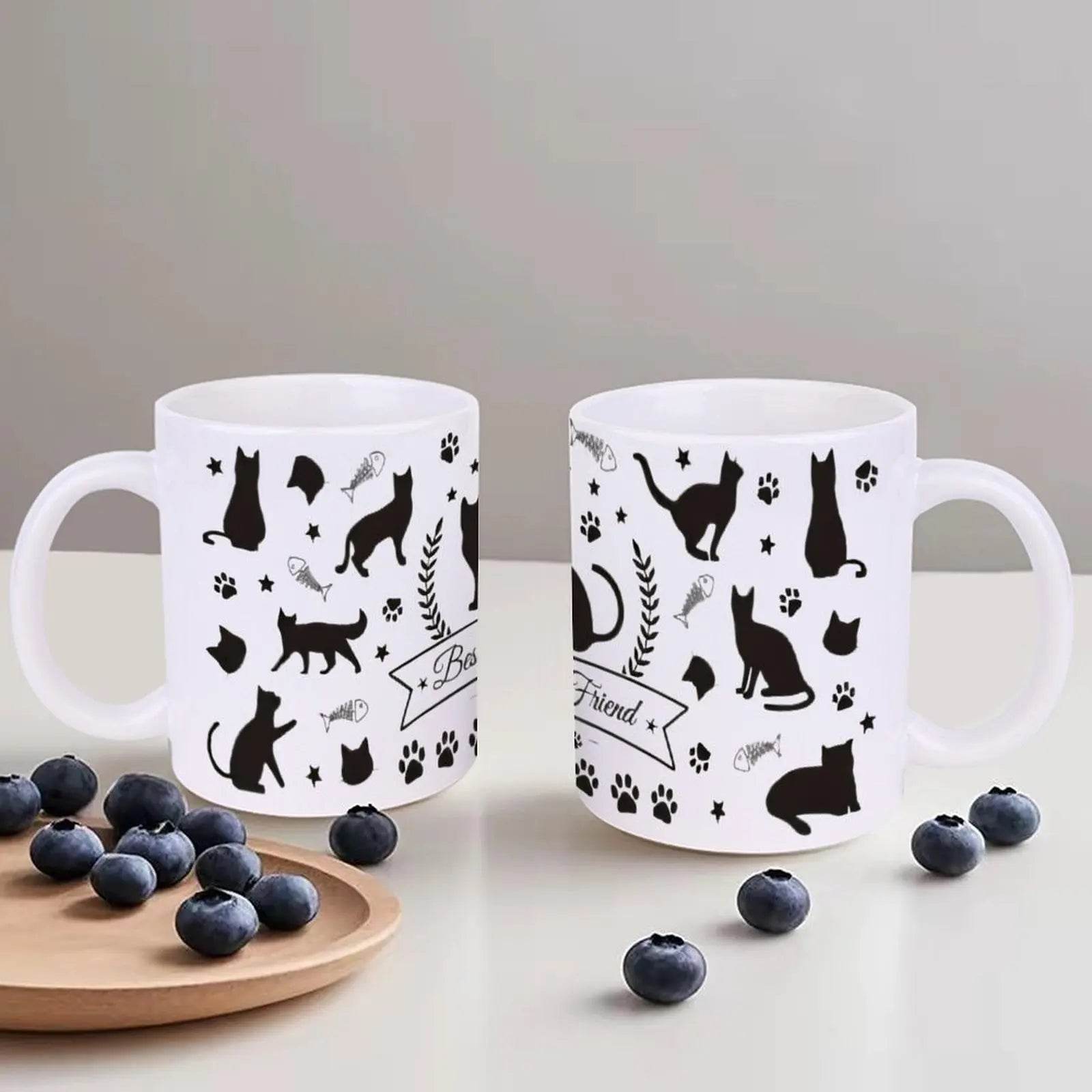 Image Of Cats And Paw Prints Coffee Mug, 330ml Teacup - Loft&Timber