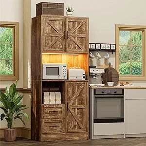Tall Kitchen Pantry Storage Cabinet with Wine Rack - Loft&Timber