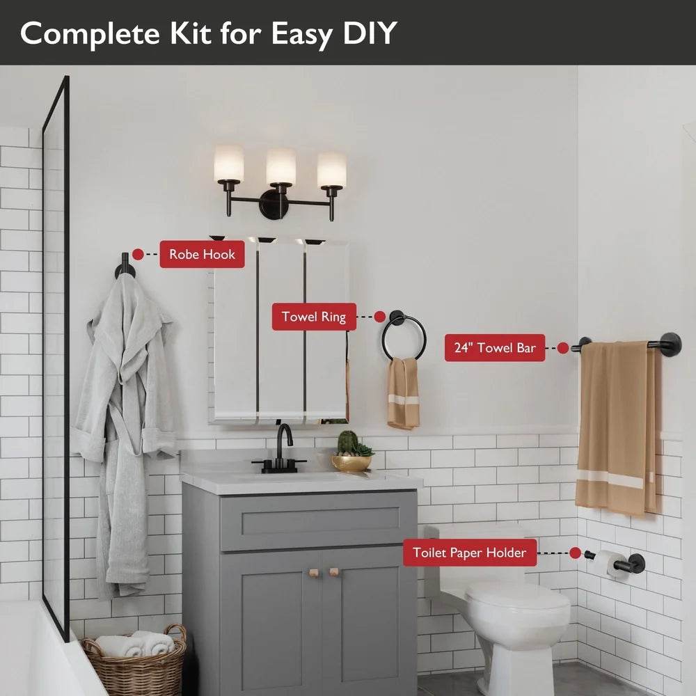 4-Piece Bathroom Accessory Set Matte Black - Loft&Timber