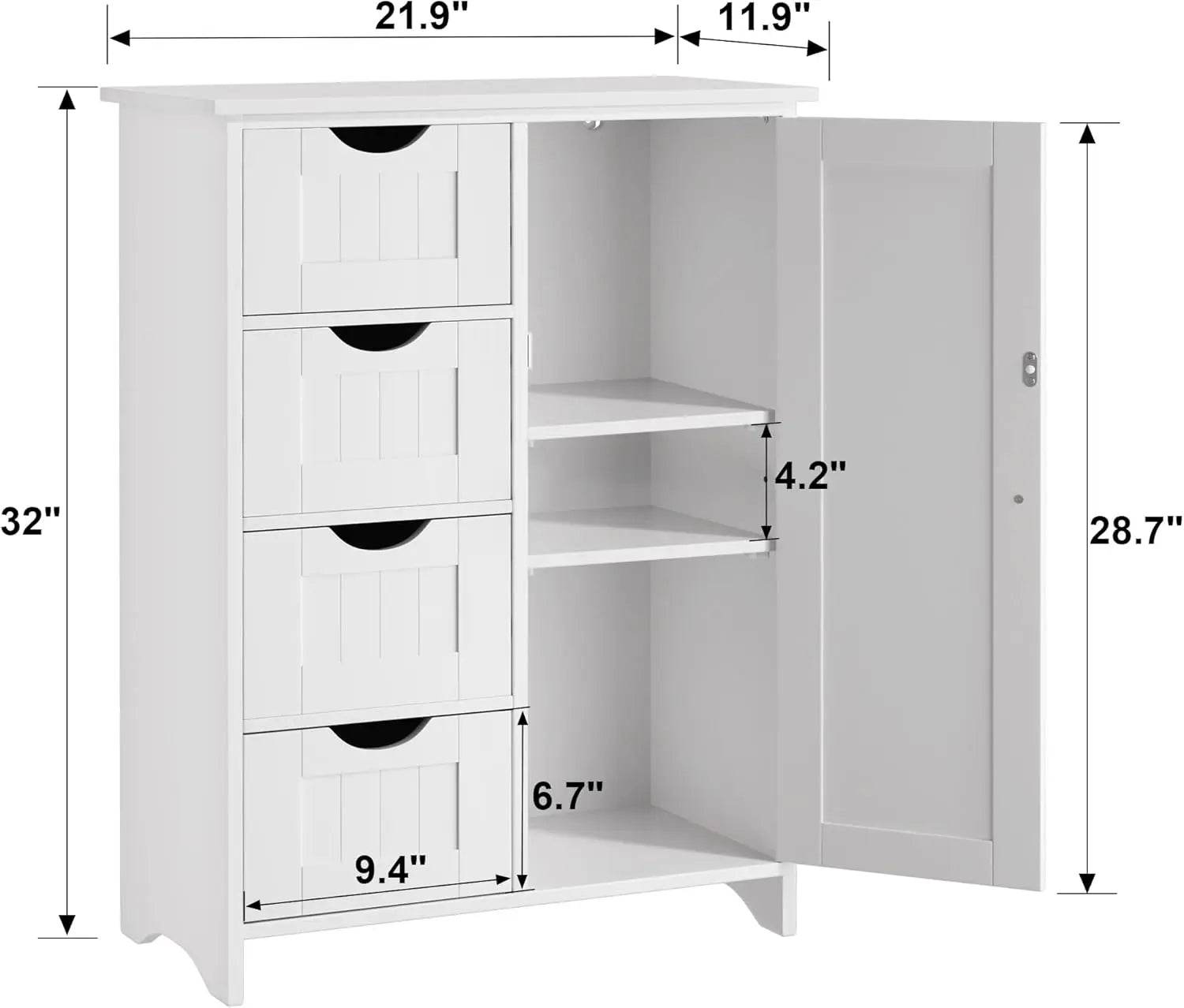 Bathroom Storage Cabinet, Floor Cabinet with 4 Drawers and 1 Adjustable Shelf (White) - Loft&Timber