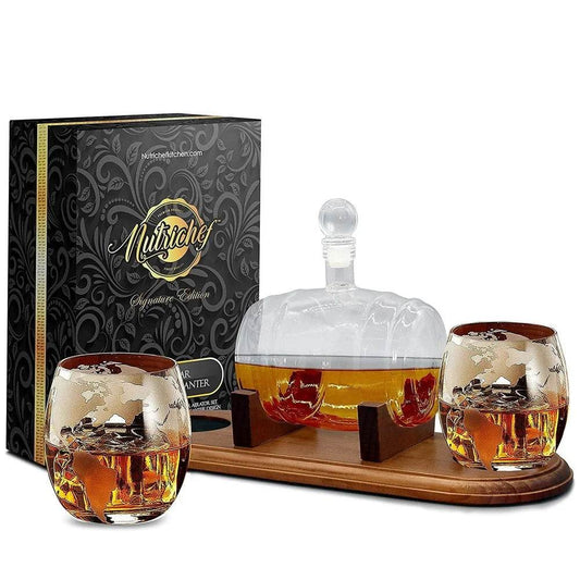 Home Bar Glass Whiskey Decanter Aerator Set with 2 Whiskey Glasses