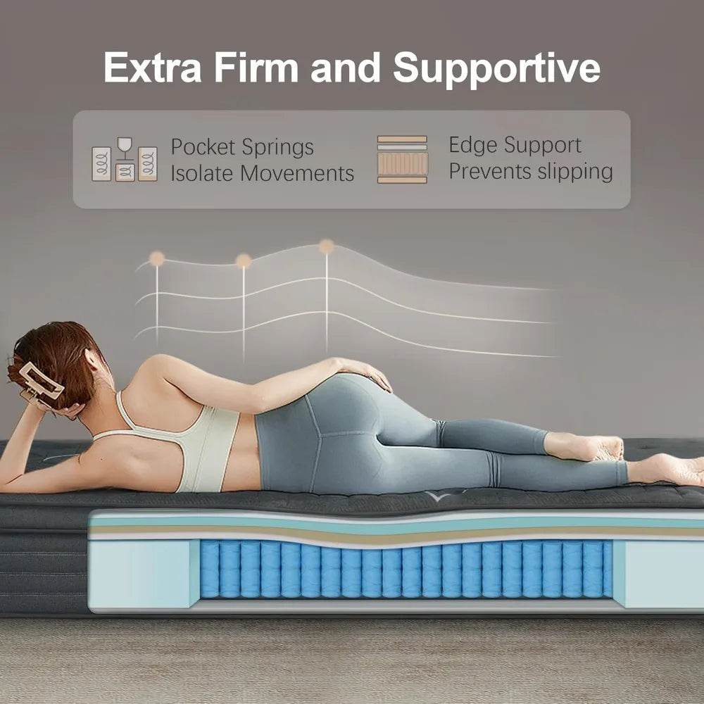 14 Inch Extra Firm King Size Mattress - Orthopedic Memory Foam Hybrid - Loft&Timber