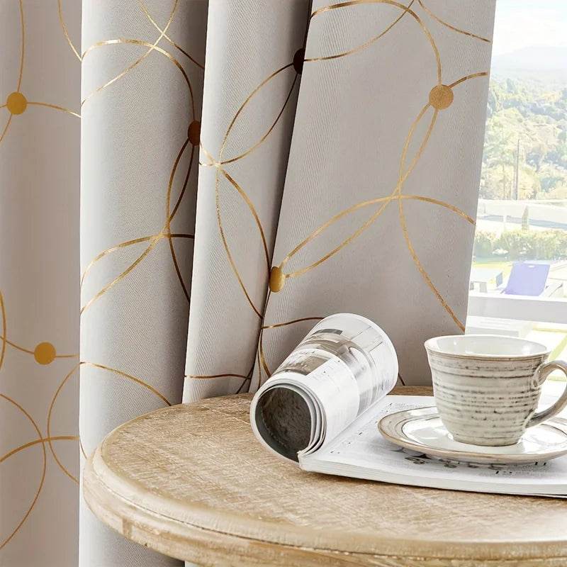 2Pcs Golden Wave &Circle Blackout Curtains Thermal Insulated - Loft&Timber