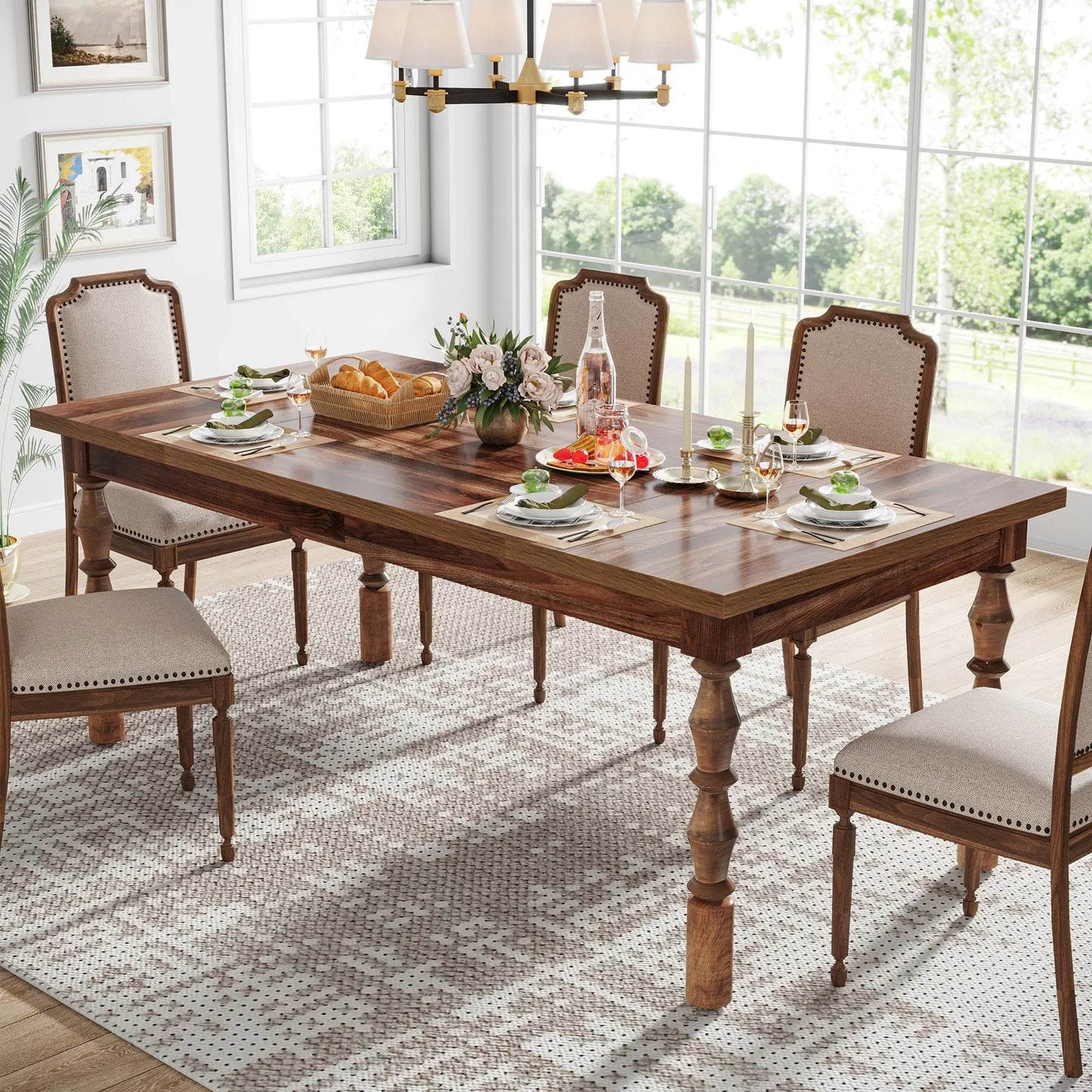 Tribesigns 62” Wood Patio Table for 4-6 People - Loft&Timber