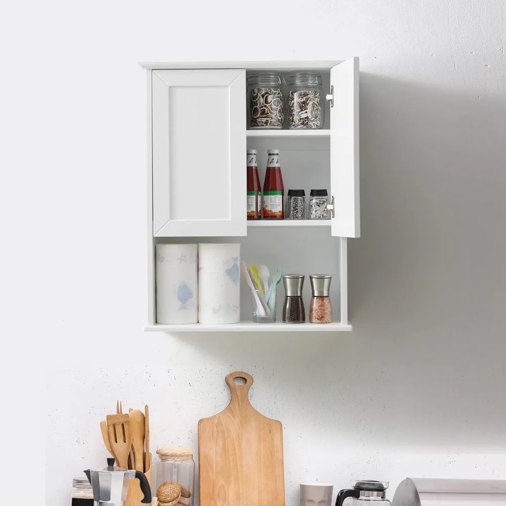 Wooden over-the-toilet wall cabinet, 23x29", buffering hinges, and adjustable shelves