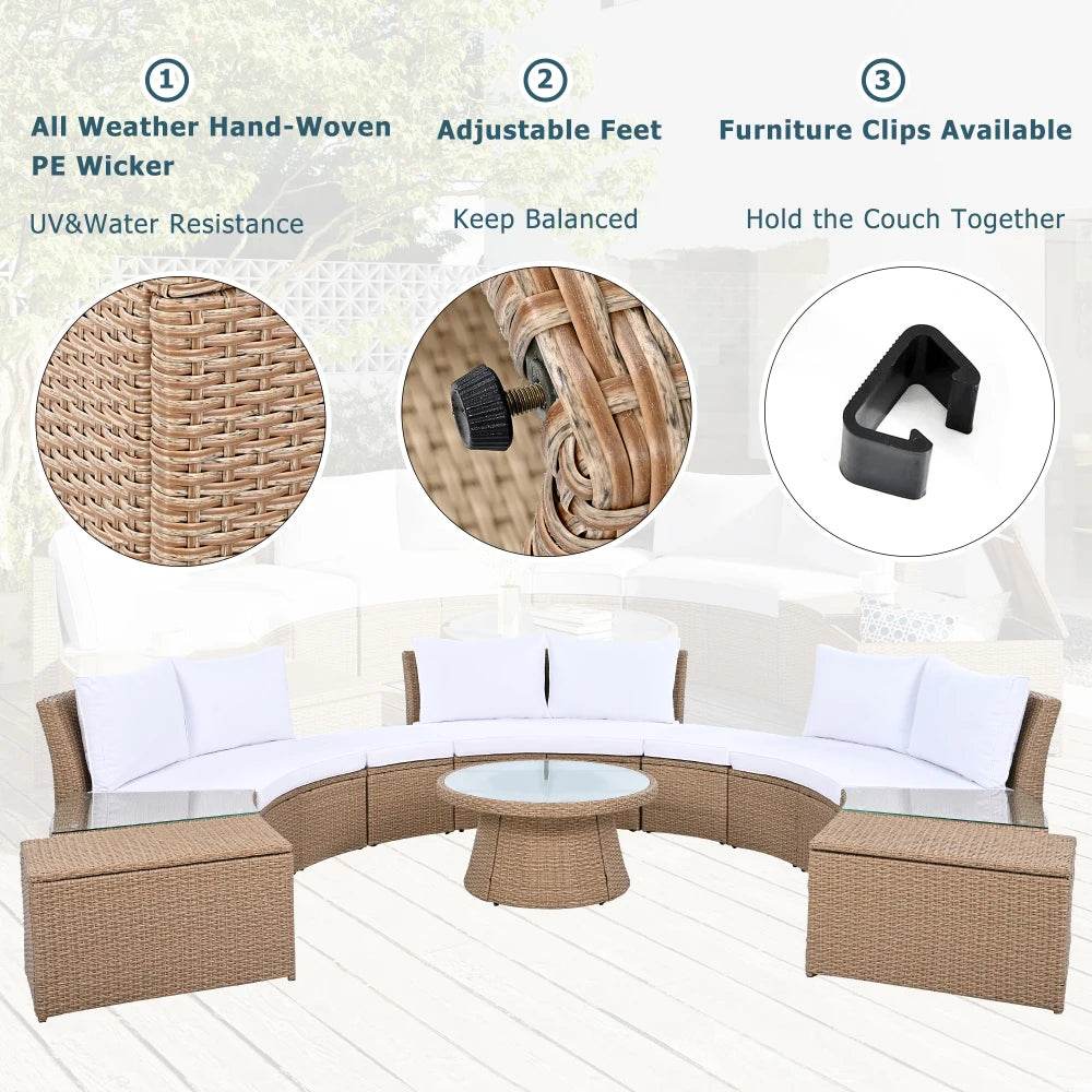 10-Piece Outdoor Sectional Rattan Sofa Set, White - Loft&Timber