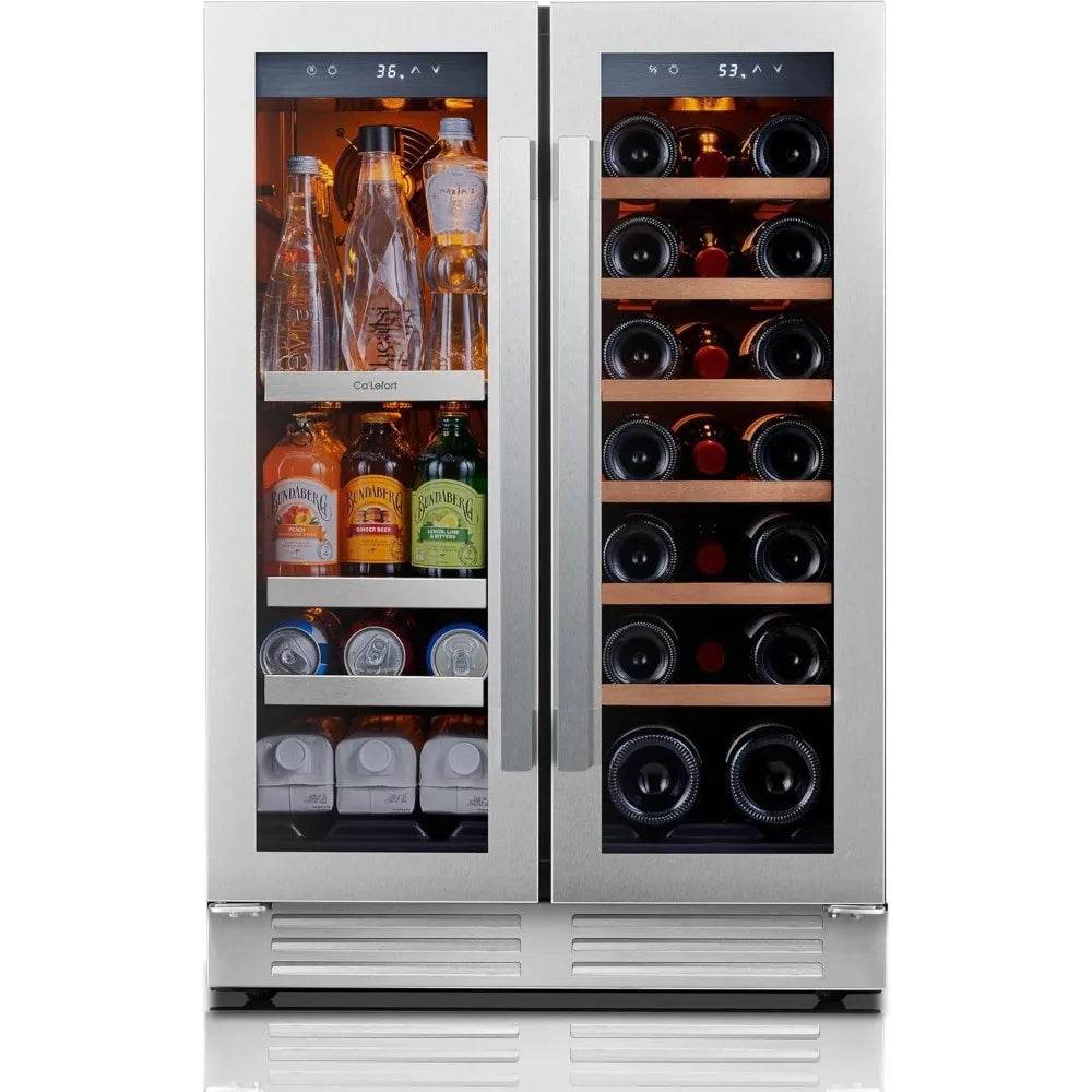 24 Inch Dual Zone Wine & Beverage Refrigerator – 60-Can & 20-Bottle Capacity, 36-72°F Cooling, 3 LED Lights & Glass Door