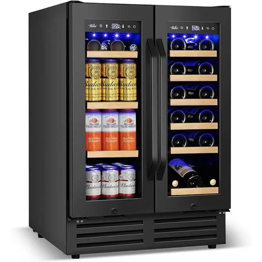 Wine and Beverage Refrigerator Black, 24 Inch Beverage Cooler - Loft&Timber