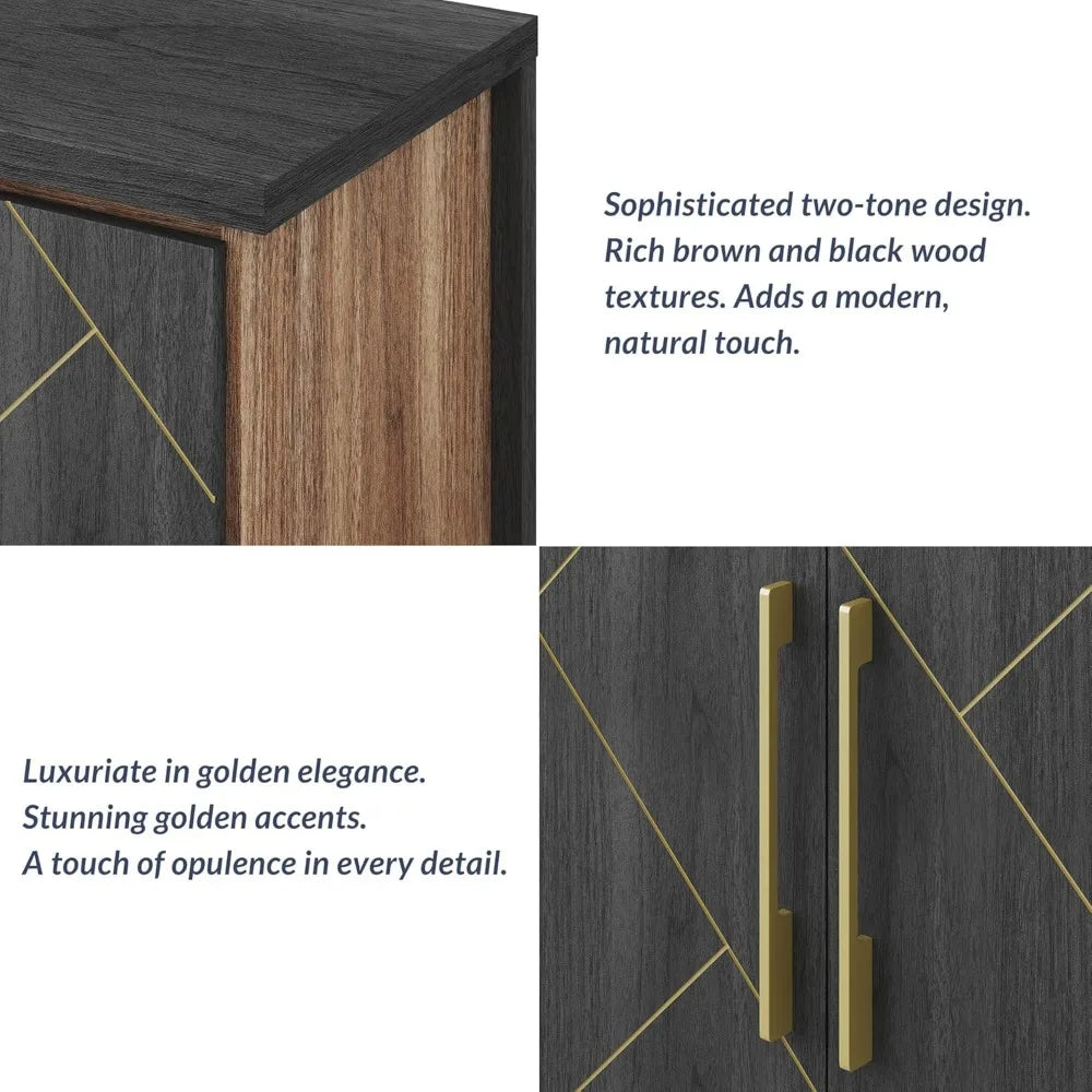 65" Buffet Sideboard Cabinet with Elegant Gold Trim - Loft&Timber