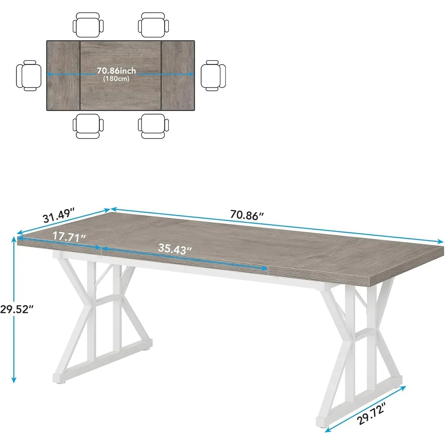 Farmhouse Dining Table for 6 People, 70.8" - Loft&Timber