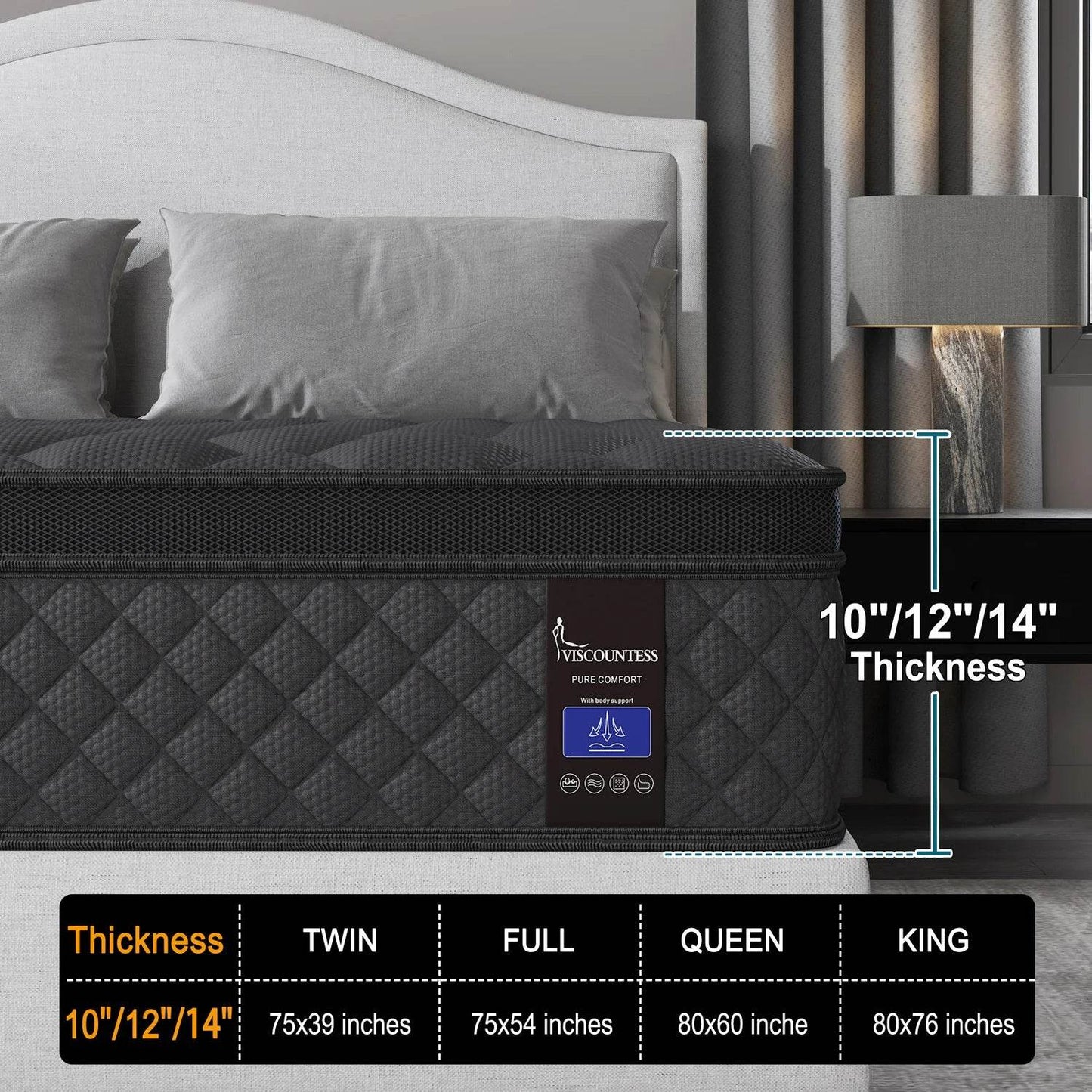 Twin Full Queen King Mattress in A Box, Hybrid Memory Foam - Loft&Timber