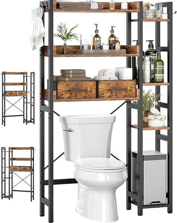 Freestanding 7-Tier Bathroom Organizer with 2 Drawers and Adjustable Shelf for Over-the-Toilet Storage - Loft&Timber