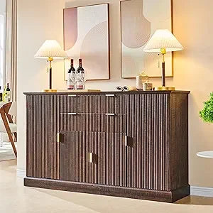 58" White Fluted Buffet Cabinet with Storage - Loft&Timber