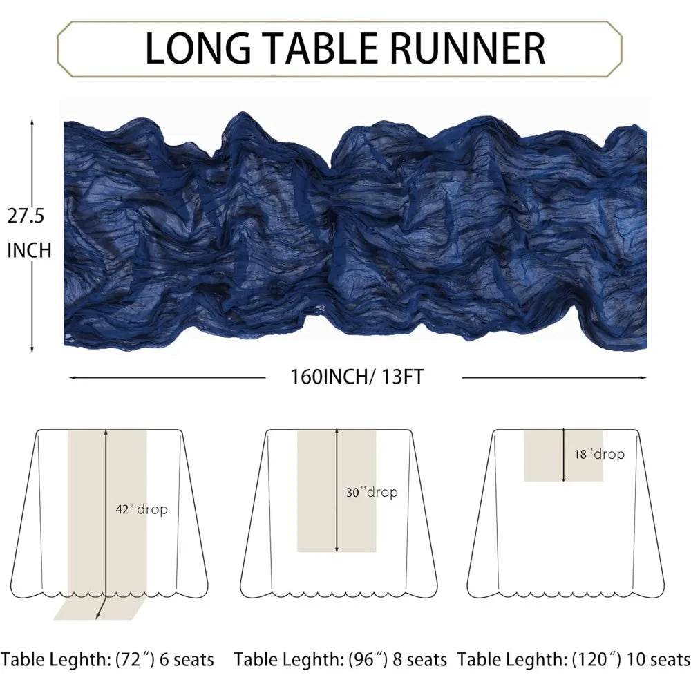 13Ft Navy Blue Cheesecloth Table Runner, 160inch - Loft&Timber