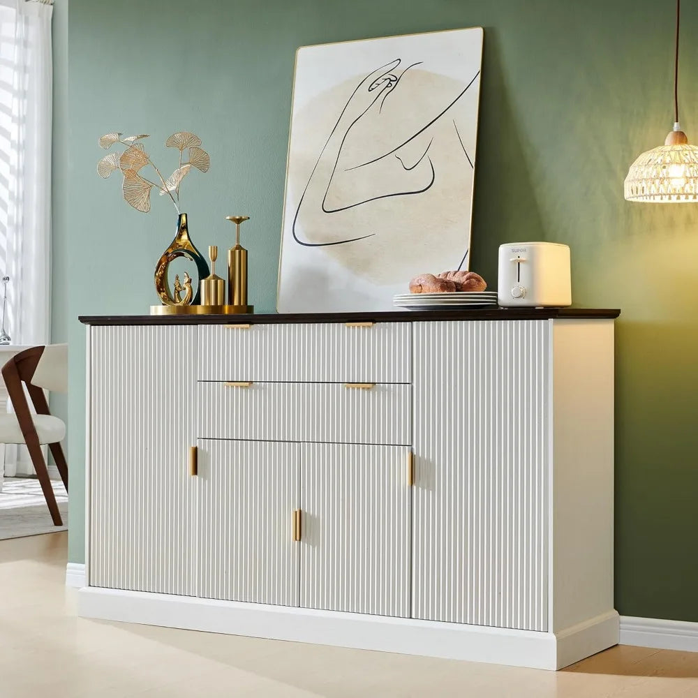 58" White Fluted Buffet Cabinet with Storage - Loft&Timber