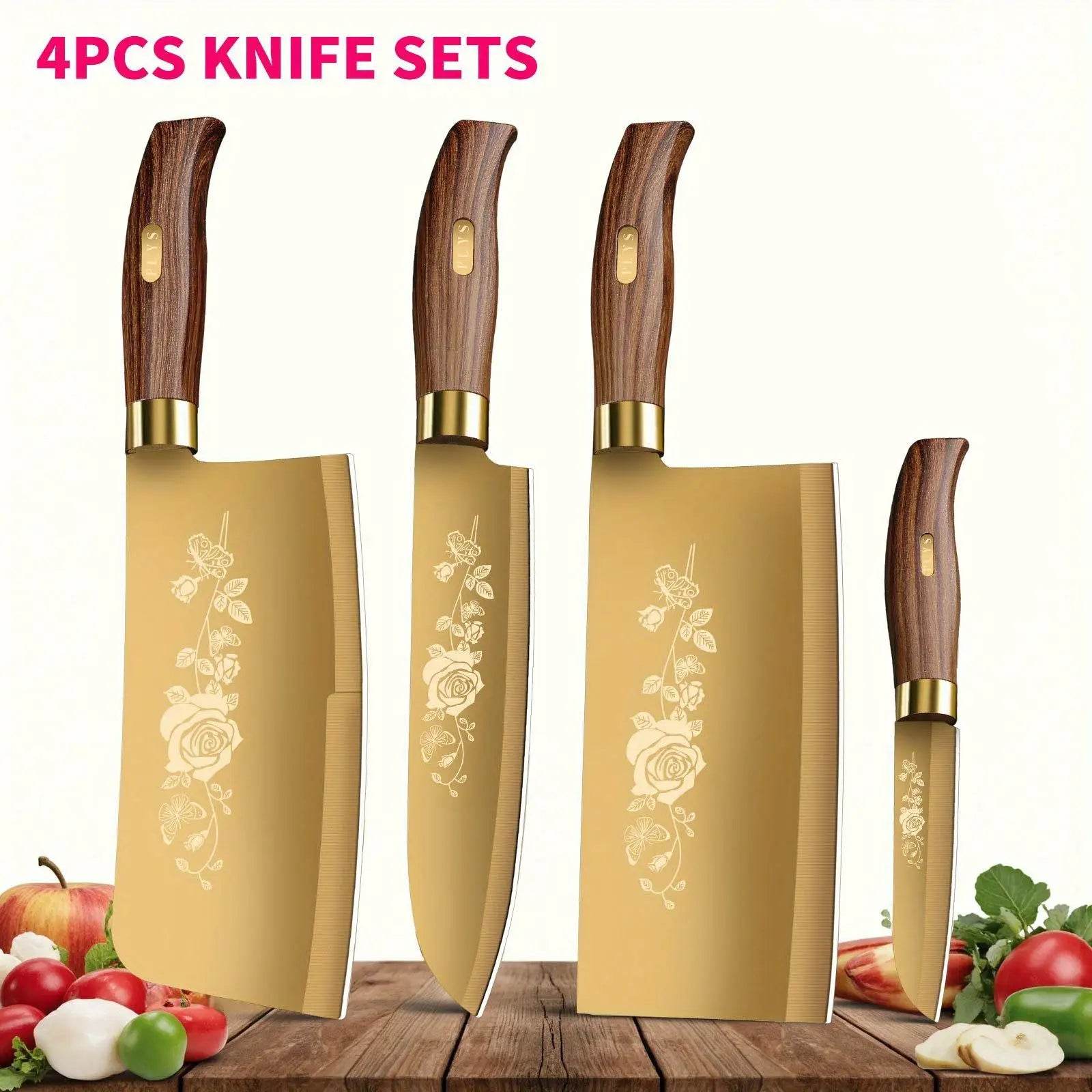 Luxury Gold Kitchen Knife Set - 4-Piece Stainless Steel Blades - Loft&Timber
