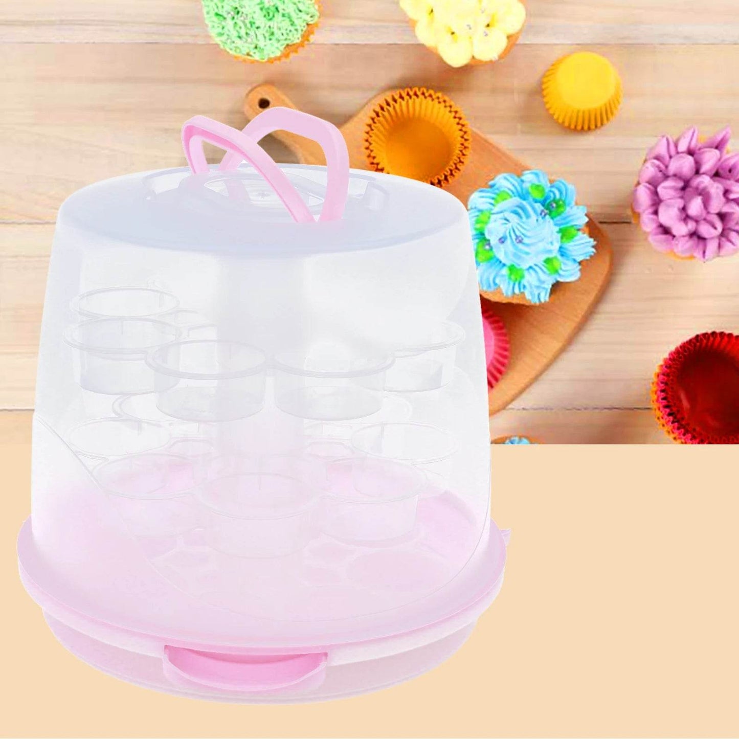 3-Tiers Multifunctional Pink Cupcake Carrier with 8 Cupcakes Capacity - Loft&Timber