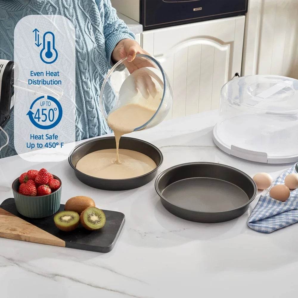 12 Inch Clear Cake Carrier with 2 Pack 9 Inch Round Non-Stick Carbon Steel Baking Pans - Loft&Timber