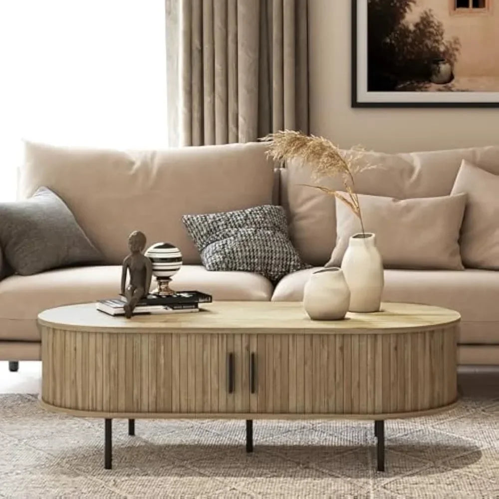 47" Mid Century Modern Coffee Tables with Slatted Door - Loft&Timber