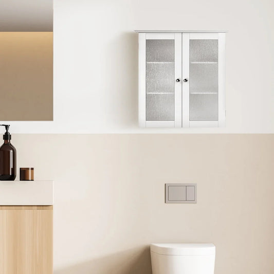 Removable Wall Cabinet with Adjustable Shelves Water-Textured Glass Doors