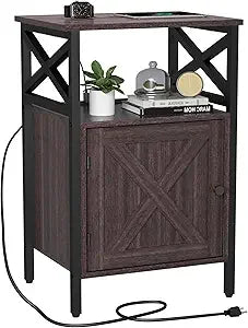 End Table Set of 2 with Charging Station, Side Table with Power Outlet & USB Ports, Nightstand with 2 Tiers Storage Space and St