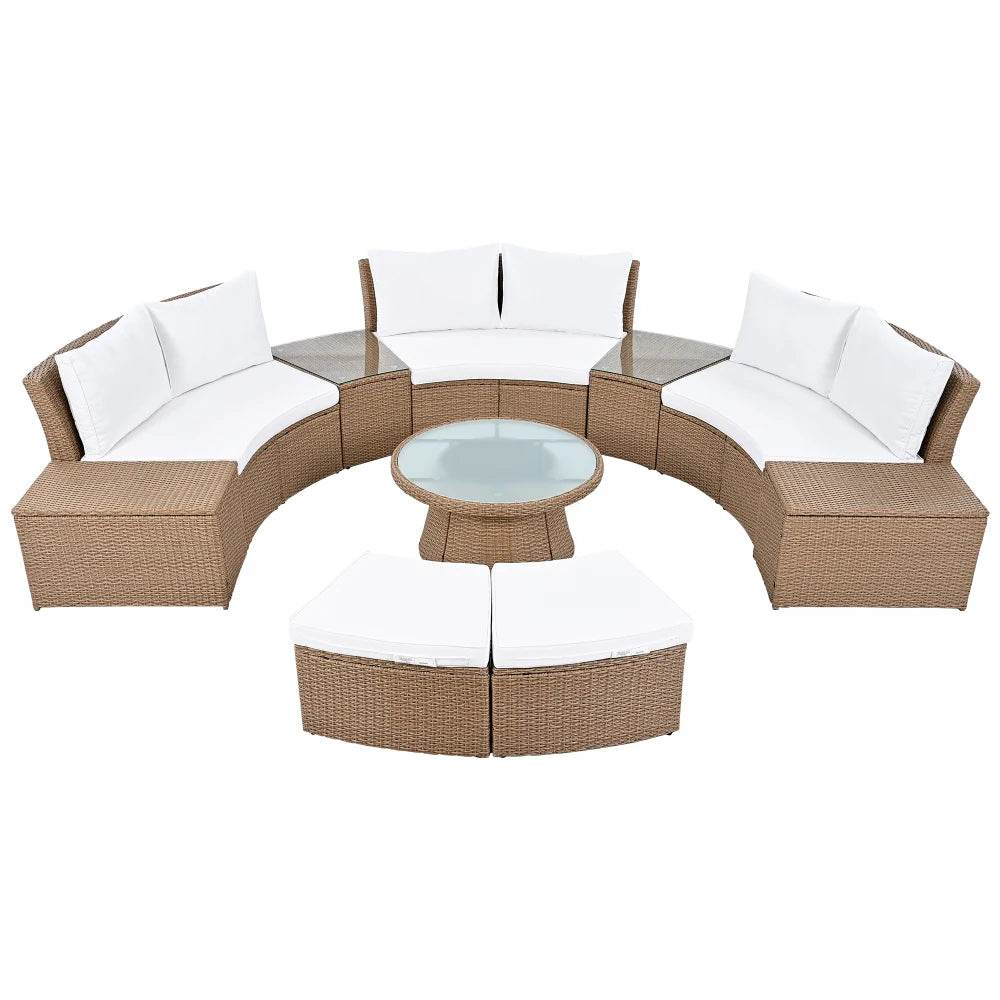 10-Piece Outdoor Sectional Rattan Sofa Set, White - Loft&Timber