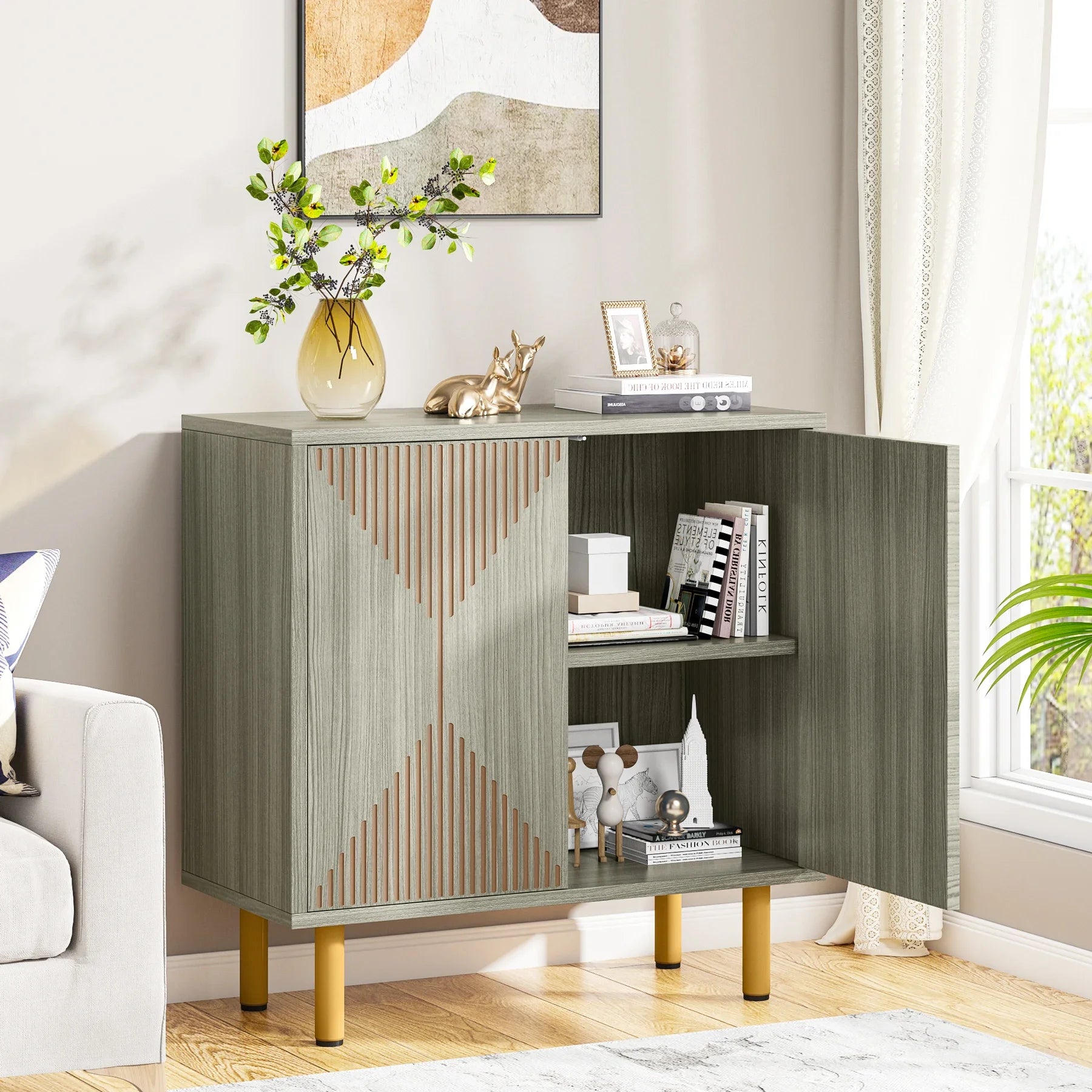 59" Tribesigns Modern Natural Storage Cabinet; Freestanding Floor Cabinet - Loft&Timber