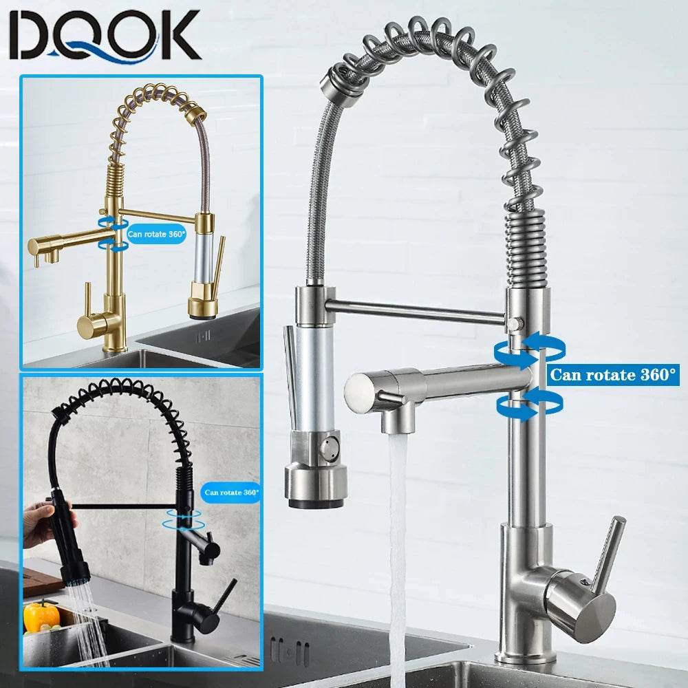 DQOK Black Brushed Spring Pull Down Kitchen Sink Faucet - Loft&Timber